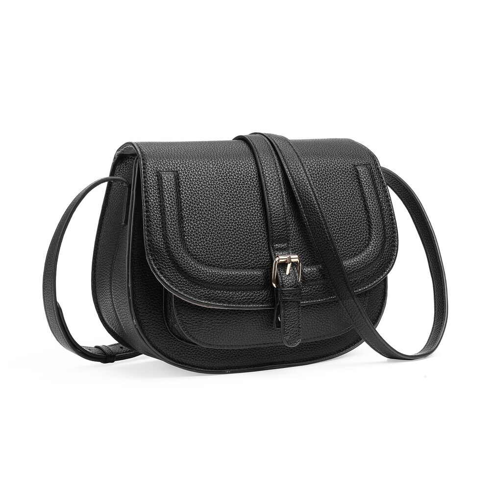 8175 Crossbody Bags Saddle Purse Cute Shoulder Handbag Pebble Leather Black - Picture 6 of 7